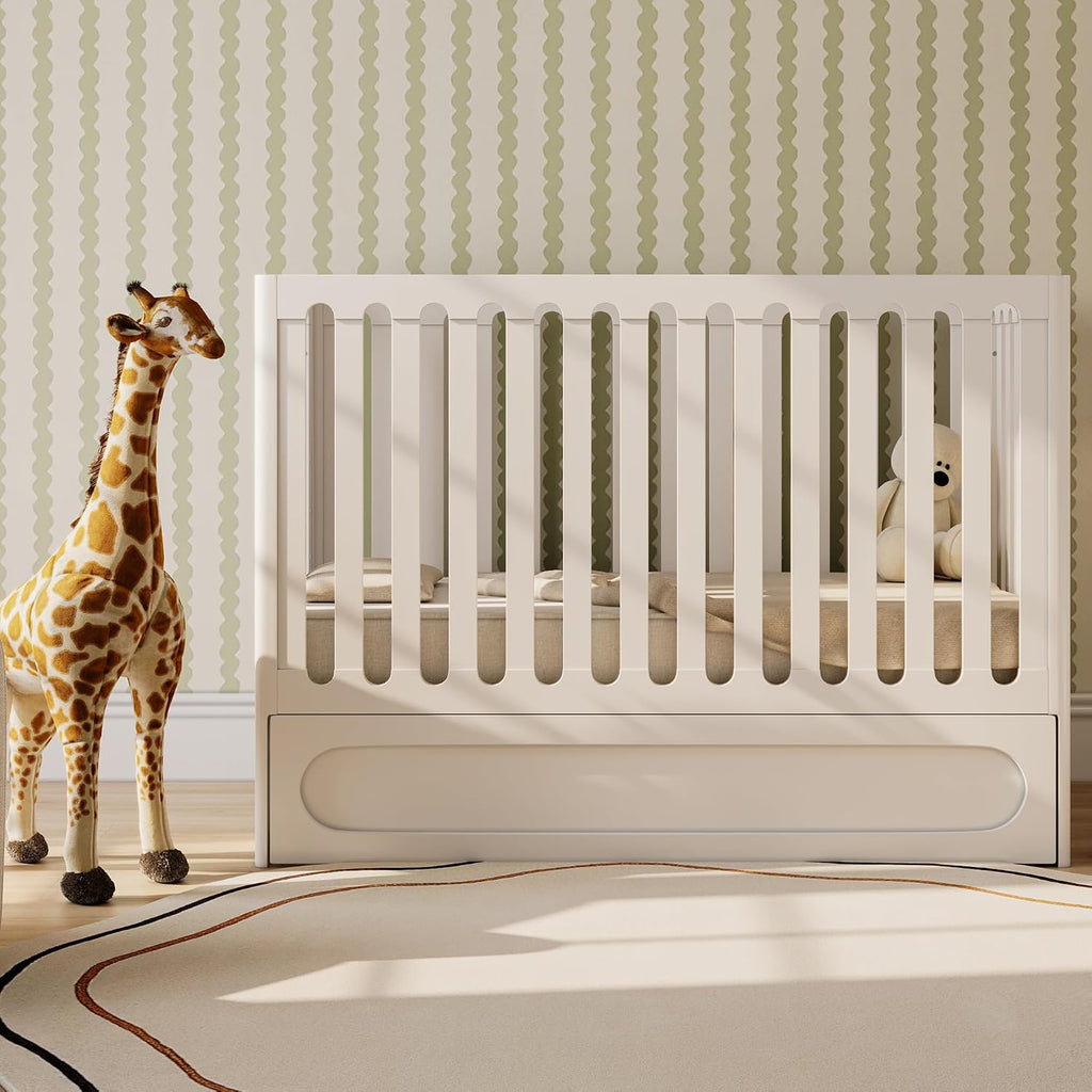 Lulla & Lulli 3-in-1 Convertible Baby Crib with Trundle - Solid Wood, Non-Toxic Finish, Converts to Toddler Bed &