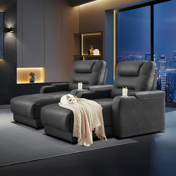 Home Theater Seating Oversized Loveseat Recliner Chair Ultra-Comfortable Reclining Chair Power Recliners Chairs with Electric Recliners for Living Room (Black, Row of 2)