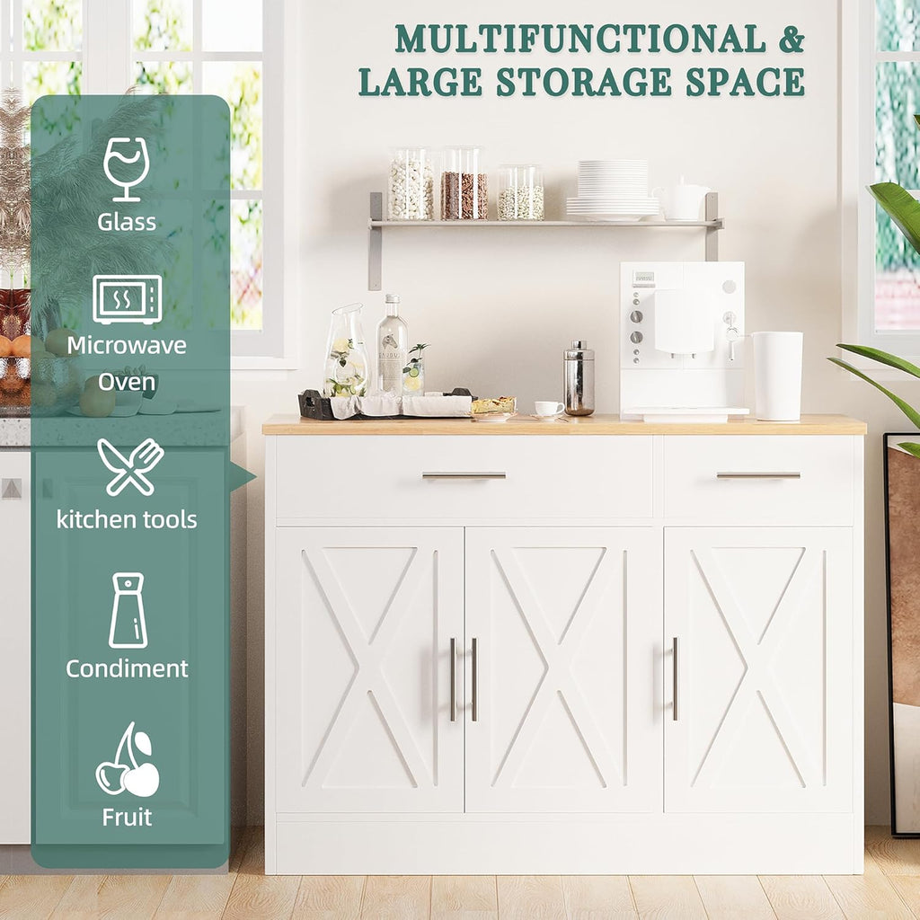 Modern Farmhouse Sideboard Buffet Cabinet with Storage with 3 Doors,42" Barn Doors Buffet Cabinet with Storage