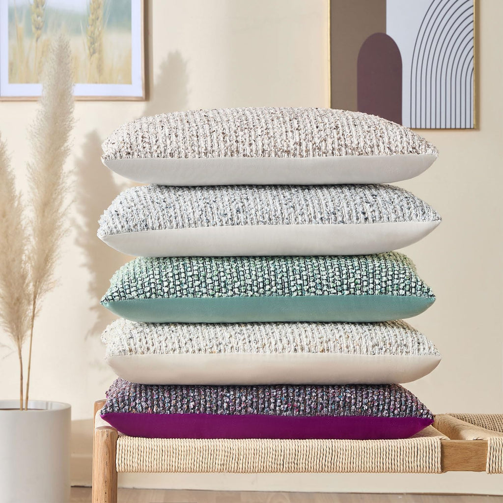 Decorative Lumbar Pillow Cover 12x20 Blue Striped Soft Wool Lumbar Throw Pillow Neutral Textured Boho Cushion Covers