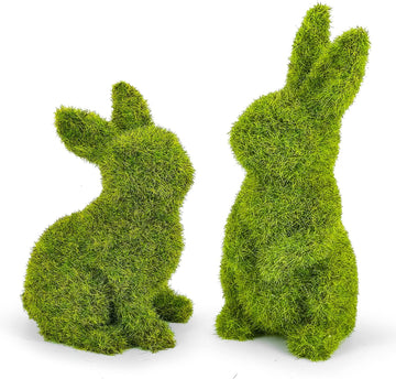 Easter Bunny Decorations,Resin Moss Bunny Figurine,Garden Artificial Moss Rabbit Easter Décor Easter Party Favors - Set of 2