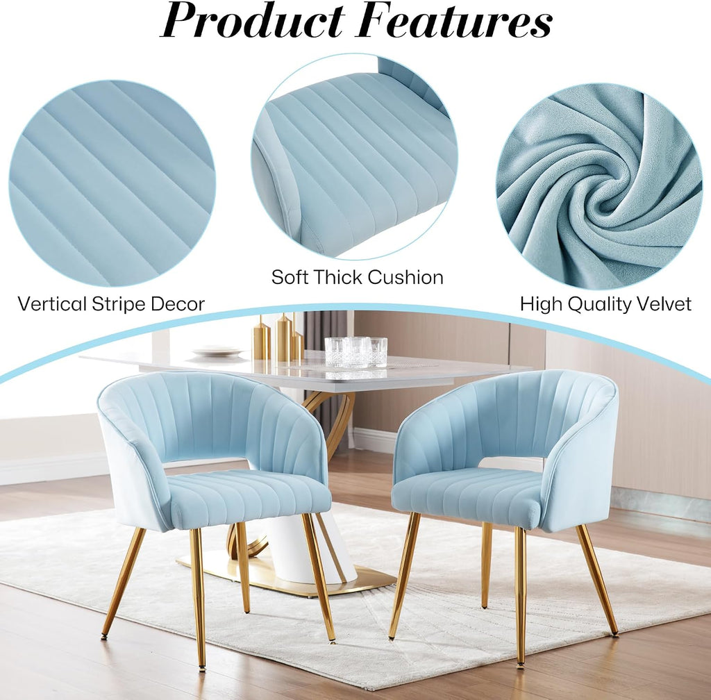 Modern Velvet Vanity Chair, Home Office Desk Chair with Hollow Back, Upholstered Dining Chair with Gold Metal Legs
