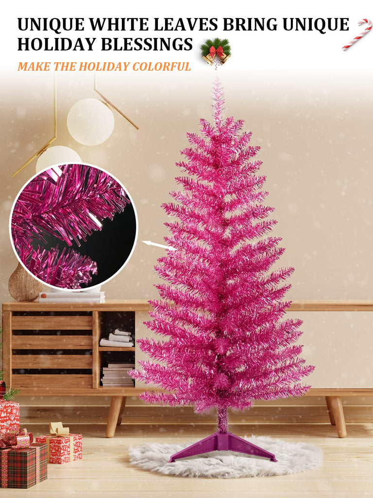 4ft Pre-Lit Pink Christmas Tree, 122 Tips, 50 String Lights