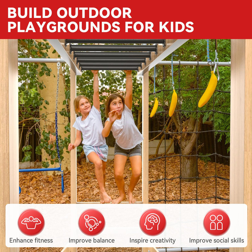 16.5 Inch Monkey Bars Kit Monkey Bar Ladder Rungs (Black, 12 Pcs)