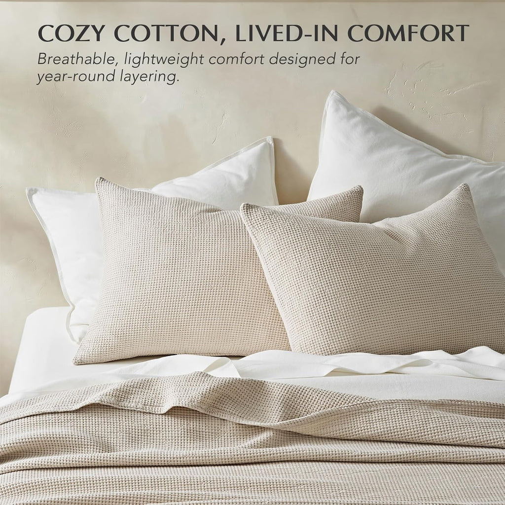 100% Cotton Waffle Bed Blanket King, Soft Premium Cotton Coverlet Set with 2 Matching Shams, Lightweight All Season