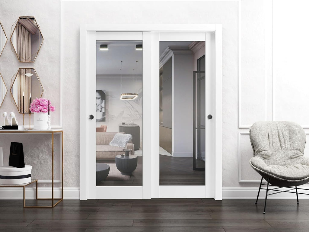 Sliding Closet Door SARTODOORS Lucia 1299 Bypass Interior Doors with Mirror, Solid Wood, 36x96, Whit