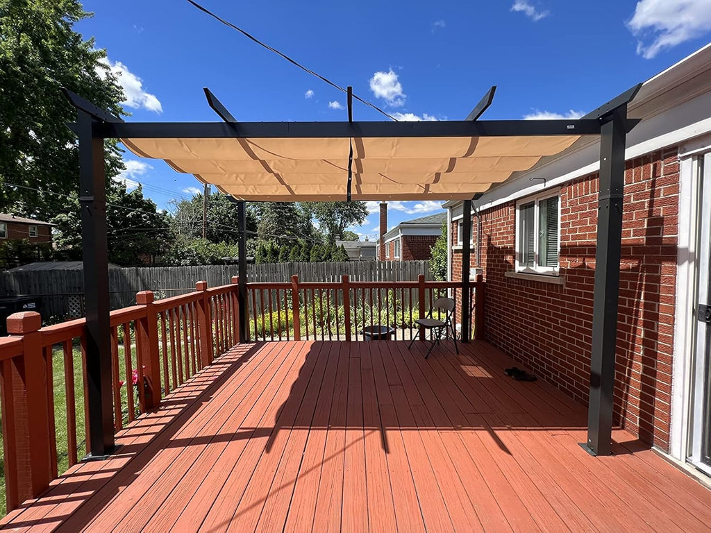 10’ X 13’ Outdoor Retractable Pergola with Weather-Resistant Canopy Aluminum Garden Pergola Patio Grill Gazebo