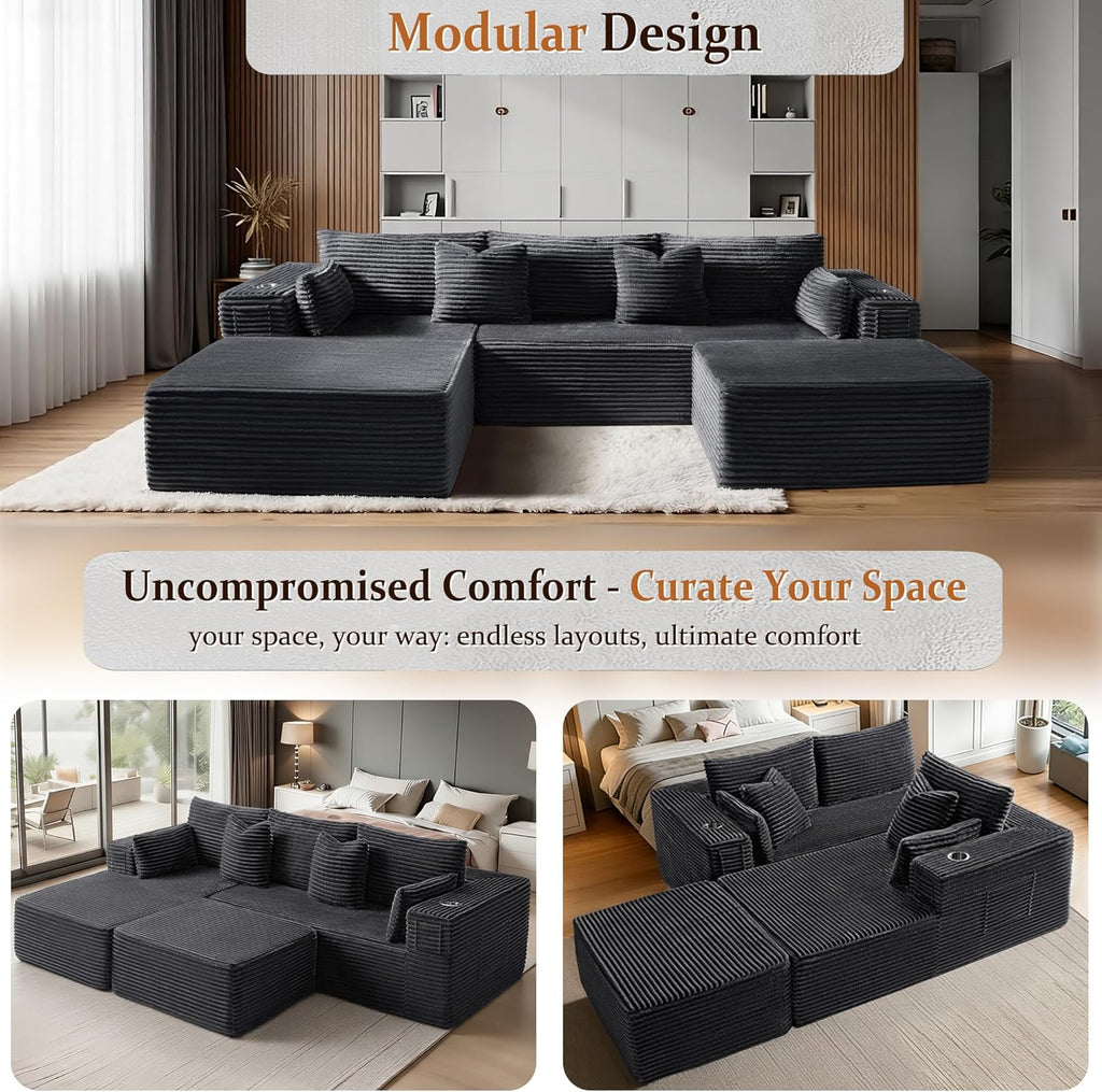 108" Oversized Cloud Sectional Couch, Comfort U Shaped Boneless Couch , Extra Deep Seats No Assembly, Modular Sofa