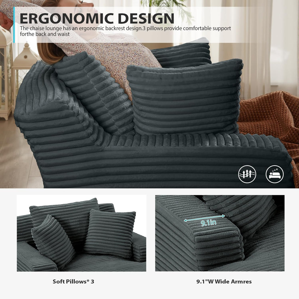 50 Inch Chaise Lounge Chair Indoor, Oversized Corduroy Upholstered Boneless Sofa Bed, Deep Seat Sleeper Couch Reading
