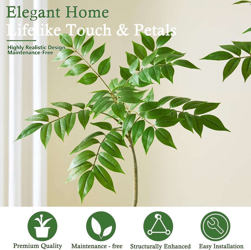 Artificial Sumac Tree:5FT Faux Mahonia Fortunei Tree Realistic Fake Floor Plant Silk Leaves & Elegant Branches in Pot