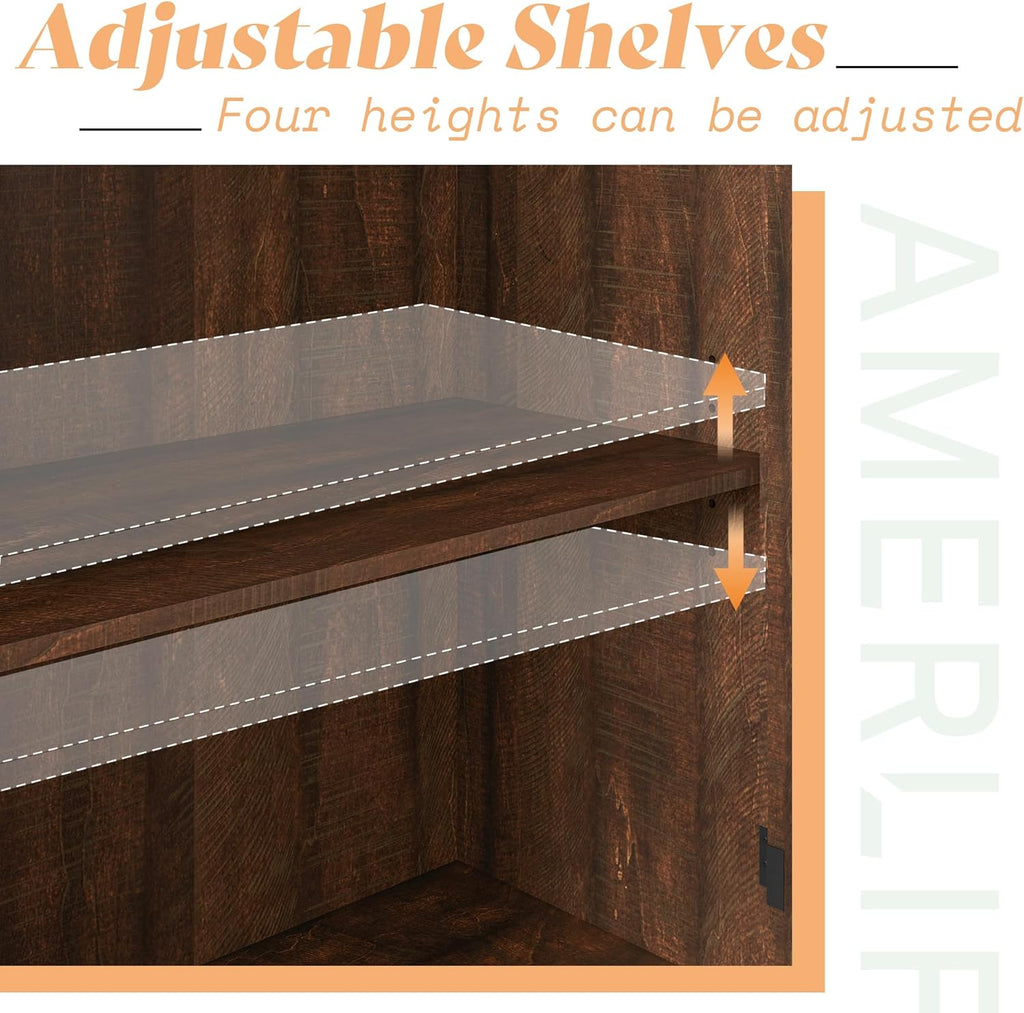 Farmhouse 63" Buffet Sideboard Cabinet with Glass Door, Large Storage Cabinet with Adjustable Shelf