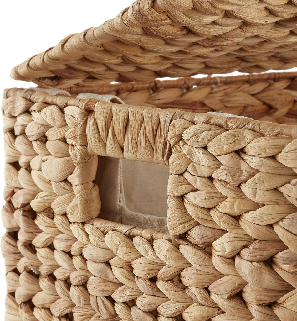 Large Laundry Hamper with Lid and Removable Liner Bag - Natural, Woven Water Hyacinth Rectangular Laundry Basket