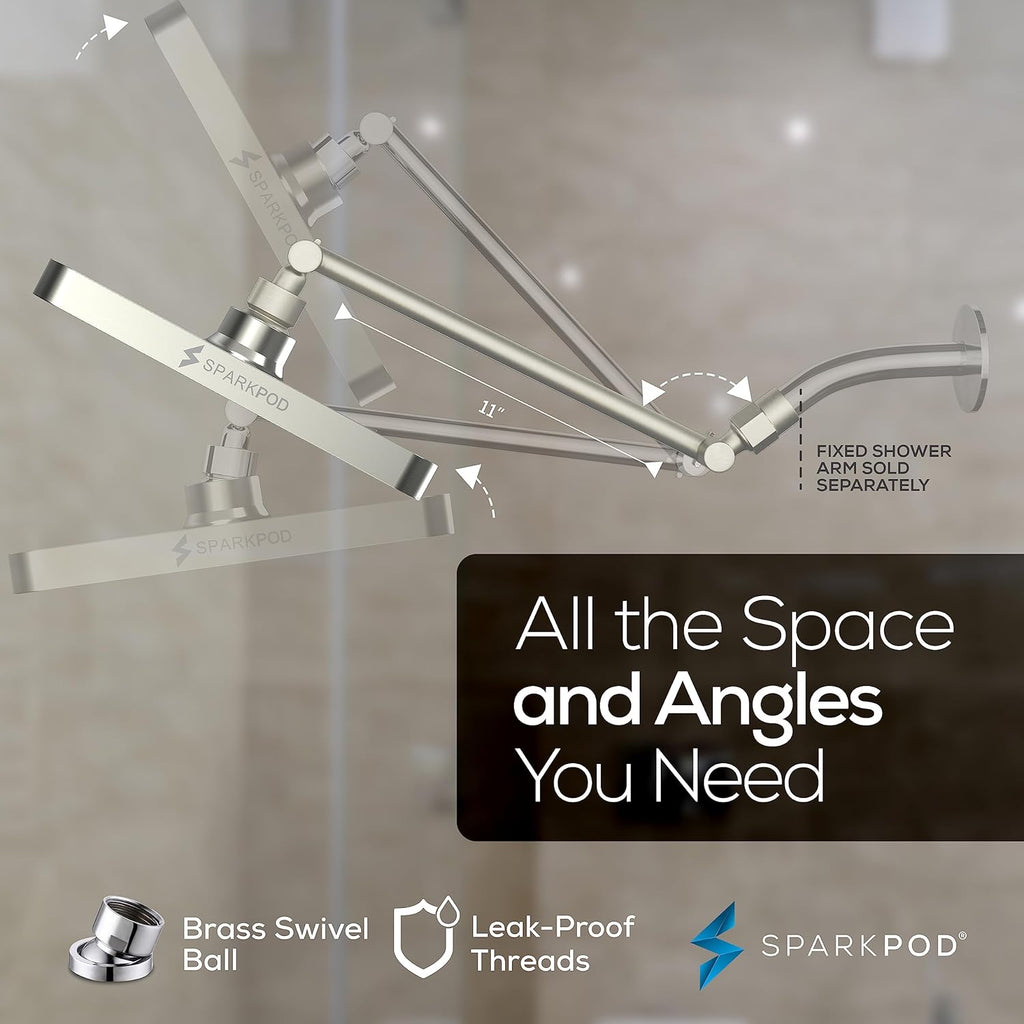 Square Rain Shower Head with Extension Arm - Height Adjustable Shower Head with High Pressure Performance