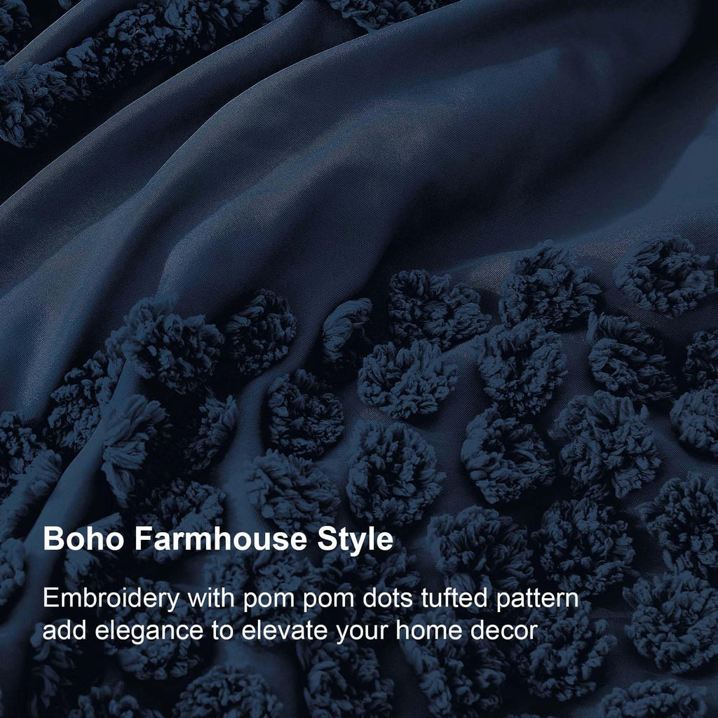 Navy Blue Tufted Comforter Set, 3 Pieces Queen Boho Bedding Set