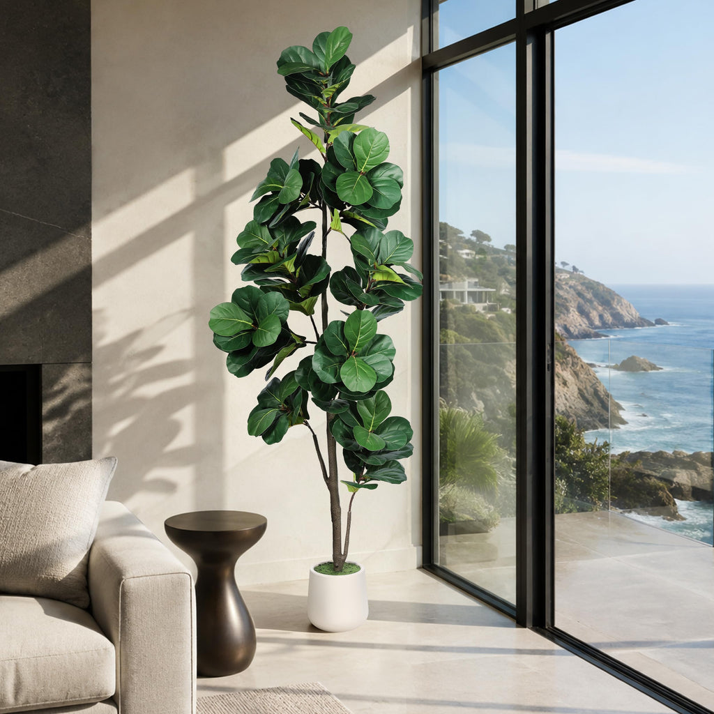 Artificial Fiddle Leaf Fig Tree 7ft with White Exquisite Planter