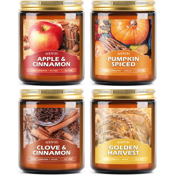 Fall Candles Set - 4 Pack Candles Scented, 28 oz Natural Soy Wax 200 Hour Long Lasting, Autumn Gifts Set for Women
