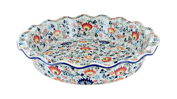 Rose Polish Pottery - Green Desert Oasis Pie Plate - 10.5" Diameter - Ceramic Baking Dish, For Pies, Quiches &