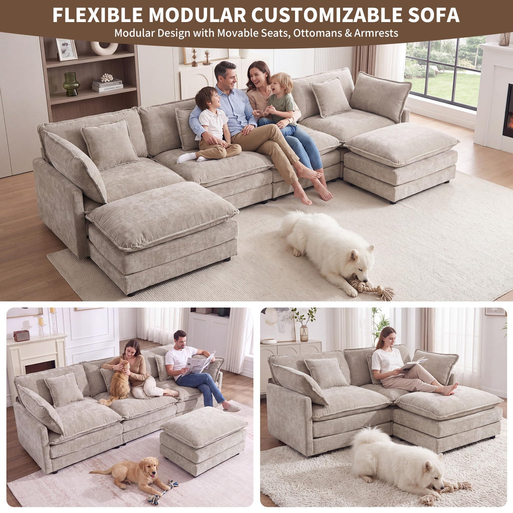 76.7" Cloud Loveseat Couch with Ottoman, Small L Shape Sectional Sofa