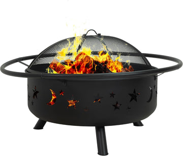 Cosmic 42-Inch Large Outdoor Fire Pit - Wood-Burning Firepit for Outside Patio, Backyard, Deck - Steel