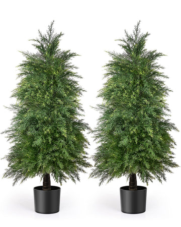2 Pack 4ft Artificial Cedar Topiary Trees, Outdoor Artificial Plants for Front Porch Décor, Artificial Shrubs Fake