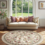 Eden Floral Round Rug 8ft Area Rug Washable Vintage Soft Non-Slip Distressed Red Green 8' Circle Car