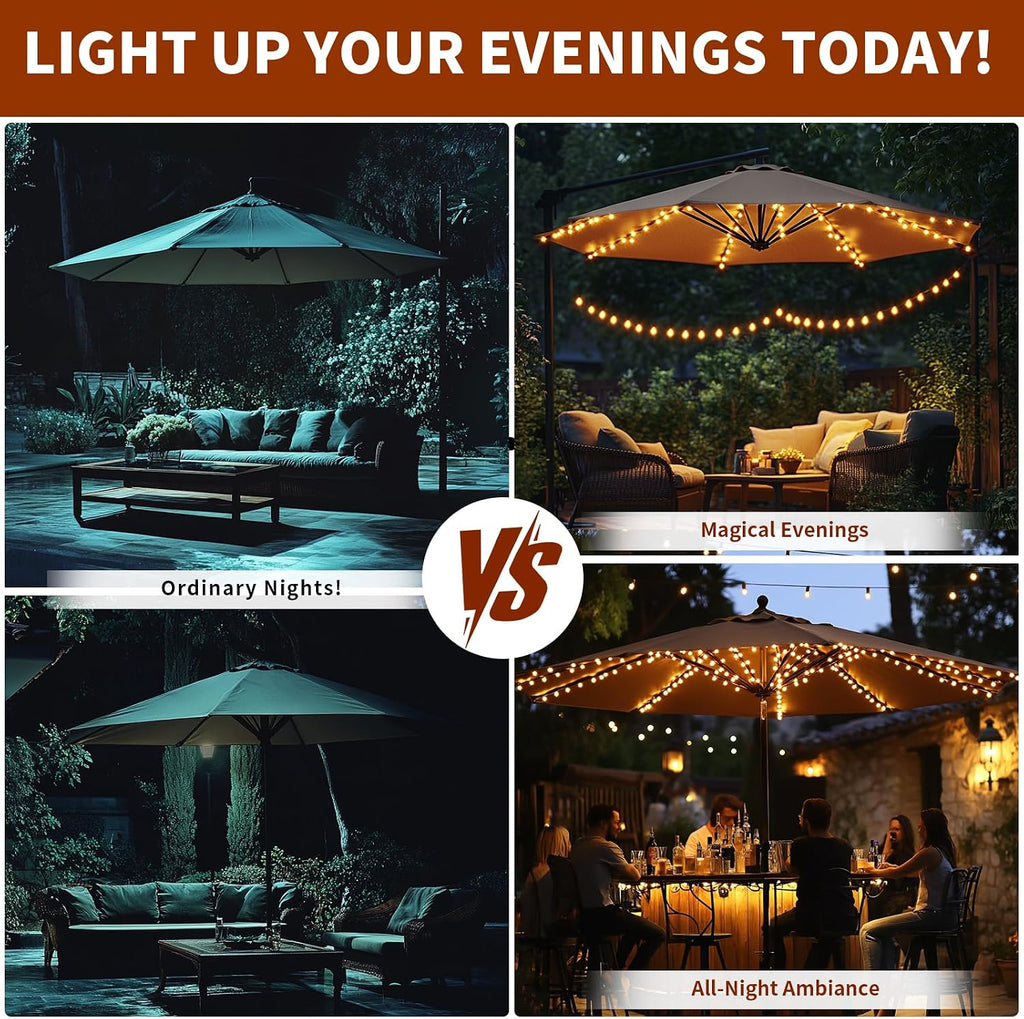 Patio Umbrella Lights 120 LED Cordless Waterproof Lights Umbrella Solar Powered Parasol Ambient Lighting for 7-11 Feet