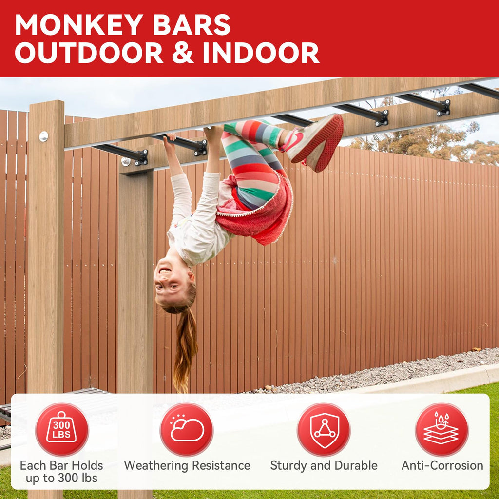 16.5 Inch Monkey Bars Kit Monkey Bar Ladder Rungs (Black, 12 Pcs)