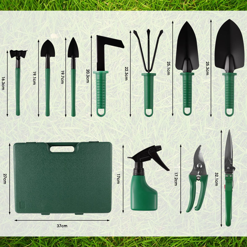 11 Pcs Garden Tools Set with Gloves, Heavy Duty Trowel Rake Weeder Pruner Shears Sprayer with Ergonomic Handle