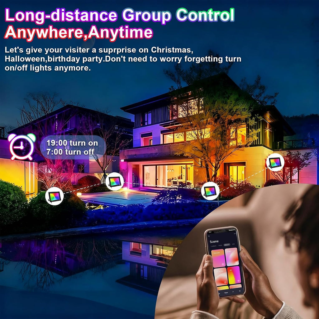 Flood Lights Outdoor RGB 1000W Equivalent,Smart Color Changing RGBCW Landscape Light with APP Control/Music