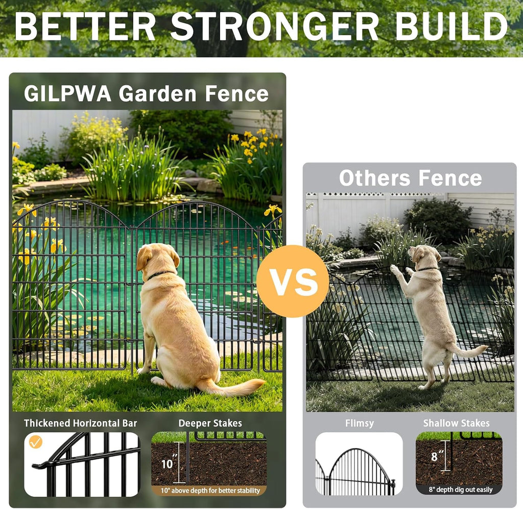 10 Panels Decorative Garden Fence, 40in (H) X 24ft (L) No Dig Dog Fences Outdoor for Yard, Rustproof Tall Metal