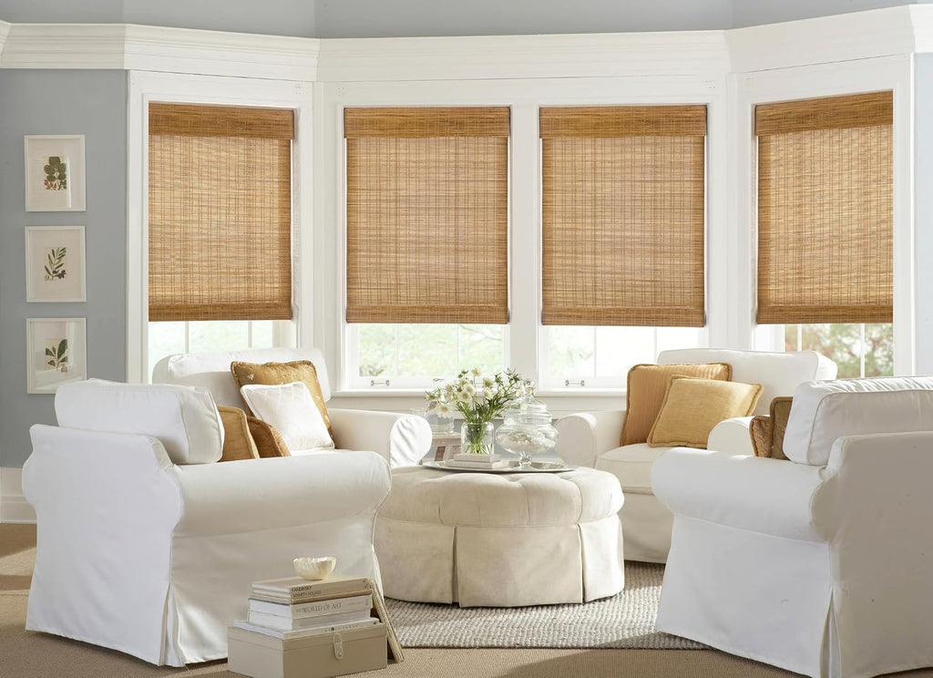 No Drill Bamboo Roman Shades, 34x64, Ceylon Light Russet | Light Filtering Window Treatment, No Tools Cordless Roll