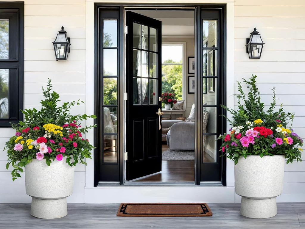 2-Pack 16.75" White Terrazzo Urn Planters with Detachable Bases | Set of 2 PP urn planters with white terrazzo