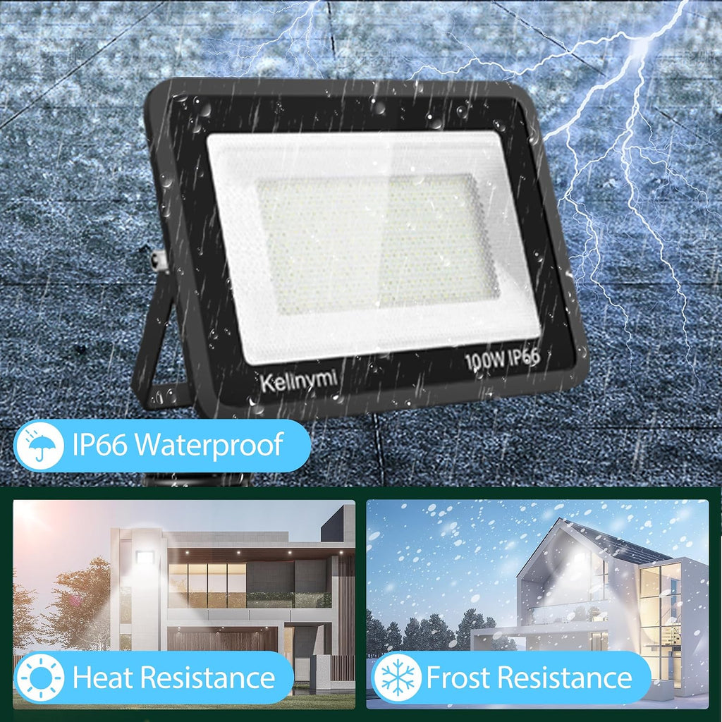 100 W Outdoor LED Floodlight, 10000 lm LED Floodlight, 4200 K Warm White IP66 Waterproof Outdoor Lighting for Garden