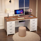 50 Inch Computer Desk with 8 Drawers, Home Office Desk with Power Outlets