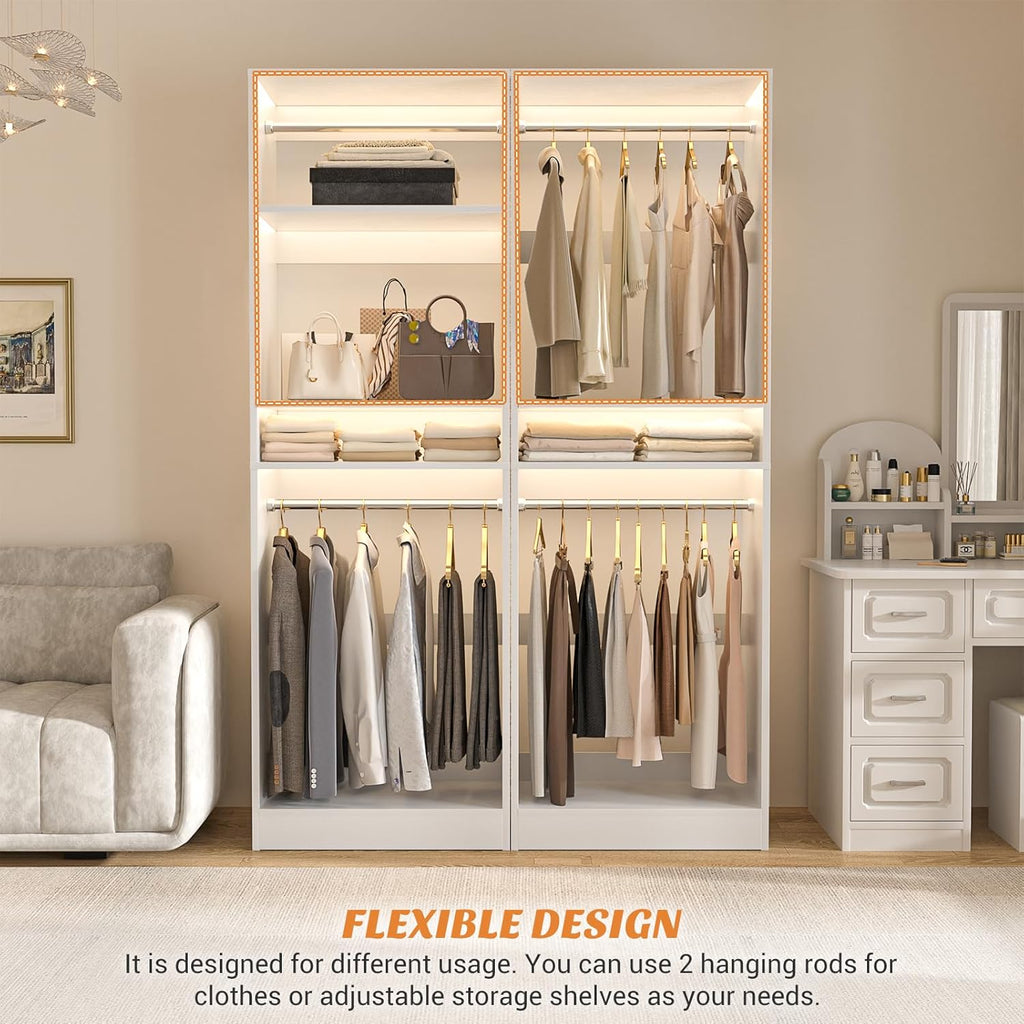 Freestanding Closet System, 25" Closet Organizer Wardrobe with Hanging Rods & Shelve, Adjustable Clothes Garment