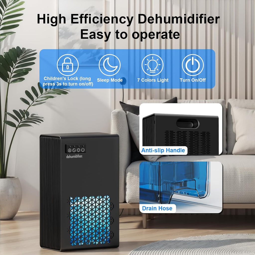Dehumidifiers for Home, 99oz Water Tank Dehumidifier for Bedroom Basement Bathroom RV with Auto Shut Off, Drain Hose