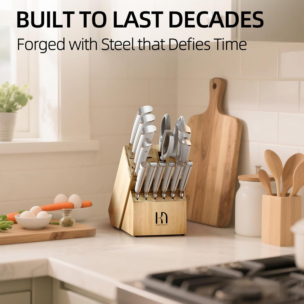 Japanese 15-pc Kitchen Knife Block Set, Professional, Razor Sharp | Innovative Steel, High Carbon Stainless, Enduring
