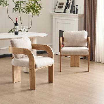Yorick Modern Dining Chair Set of 2 with Cushion, Solid Wood Dining Room Armchair Set