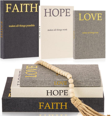 Set of 3 Linen Decorative Books with Wooden Beaded Garland Tassel Elegant Aesthetic Fake Books for Coffee Table Shelf