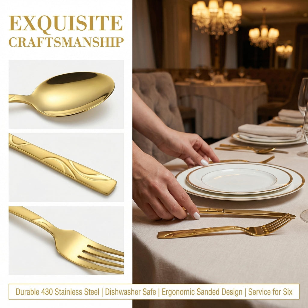 30-Piece Gold Silverware Set for 6