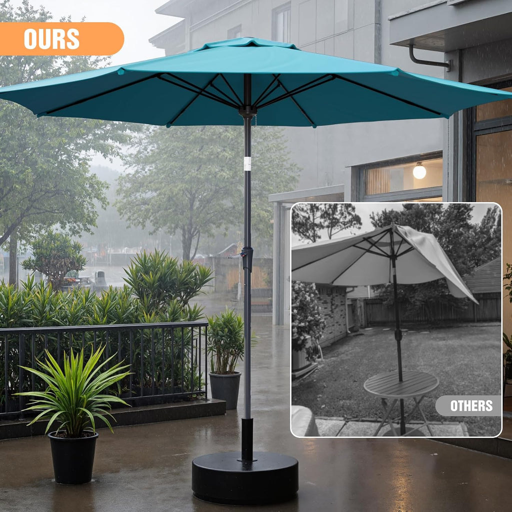 Outdoor Patio Umbrella, Table Umbrella with Push Button Tilt and Crank, 8 Ribs Market Umbrella - Blue-fiberglass Ribs