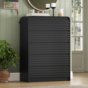 5 Drawer Dresser , 45" Tall Fluted Dresser with Curved Edge and Ergonomic Handleless, Large Wooden Clothes Storage