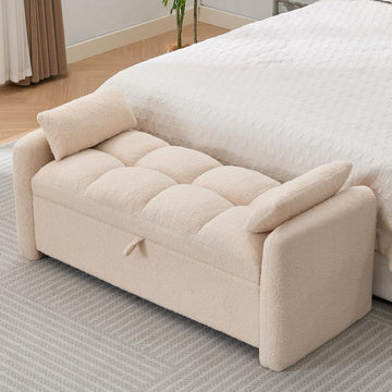 Storage Bench End of Bed, Upholstered Storage Ottoman Bench with Pillows for Foot of Bed, Bedroom,Living Room