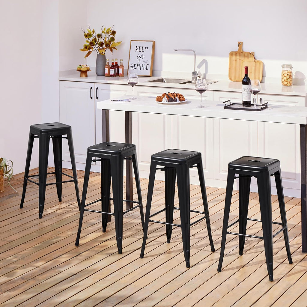30 Inch Metal Bar Stools Set of 4, Bar Height Backless Bartools, Industrial Stackable Bar Chairs