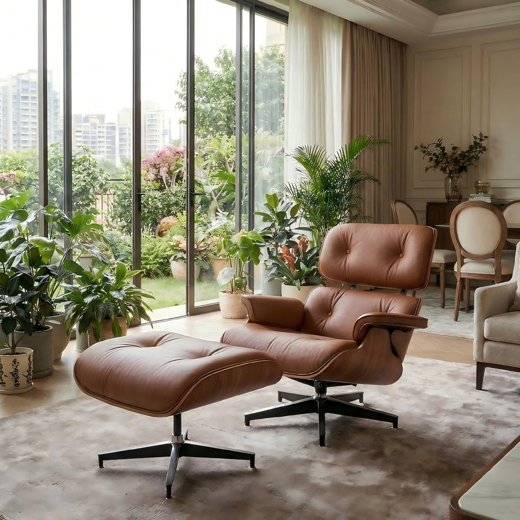 Modern Reading Chair and Ottoman — Leather