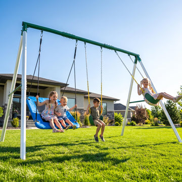 7.3ft Tall Swingset for Backyard with 3 Swings (White & Green)