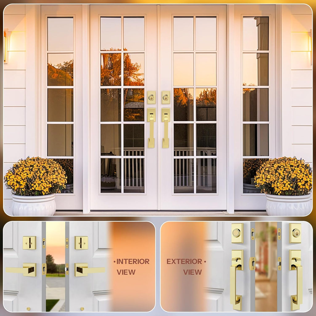 Double Front Door Lock Set, Keyed Entry Front Door Handleset with Dummy