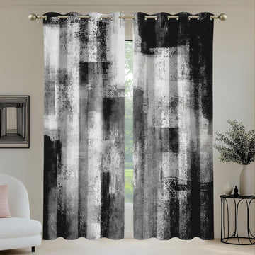 100% Blackout Curtains,Black and Gray Abstract Blackout Curtains 84 Inches Long,Grey Black White Full Room Darkening