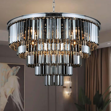 Inspired Odeon Style 16-Light Chrome Smoke Crystal 5-Tier Modern Chandelier W31.5"