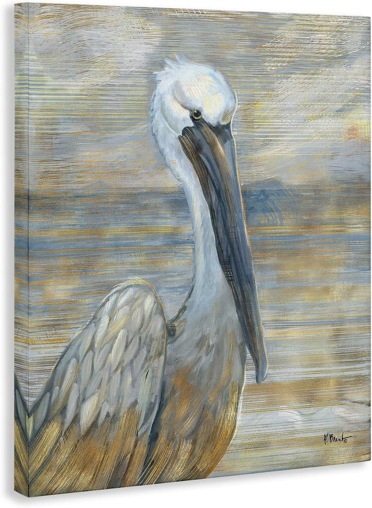 Coastal Pelican Bird Abstract Portrait, Designed By Paul Brent , Canvas Wall Art